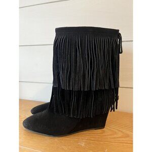 Ralph Lauren Denim & Supply Black Fringe Suede Donata Womens Boots 11B